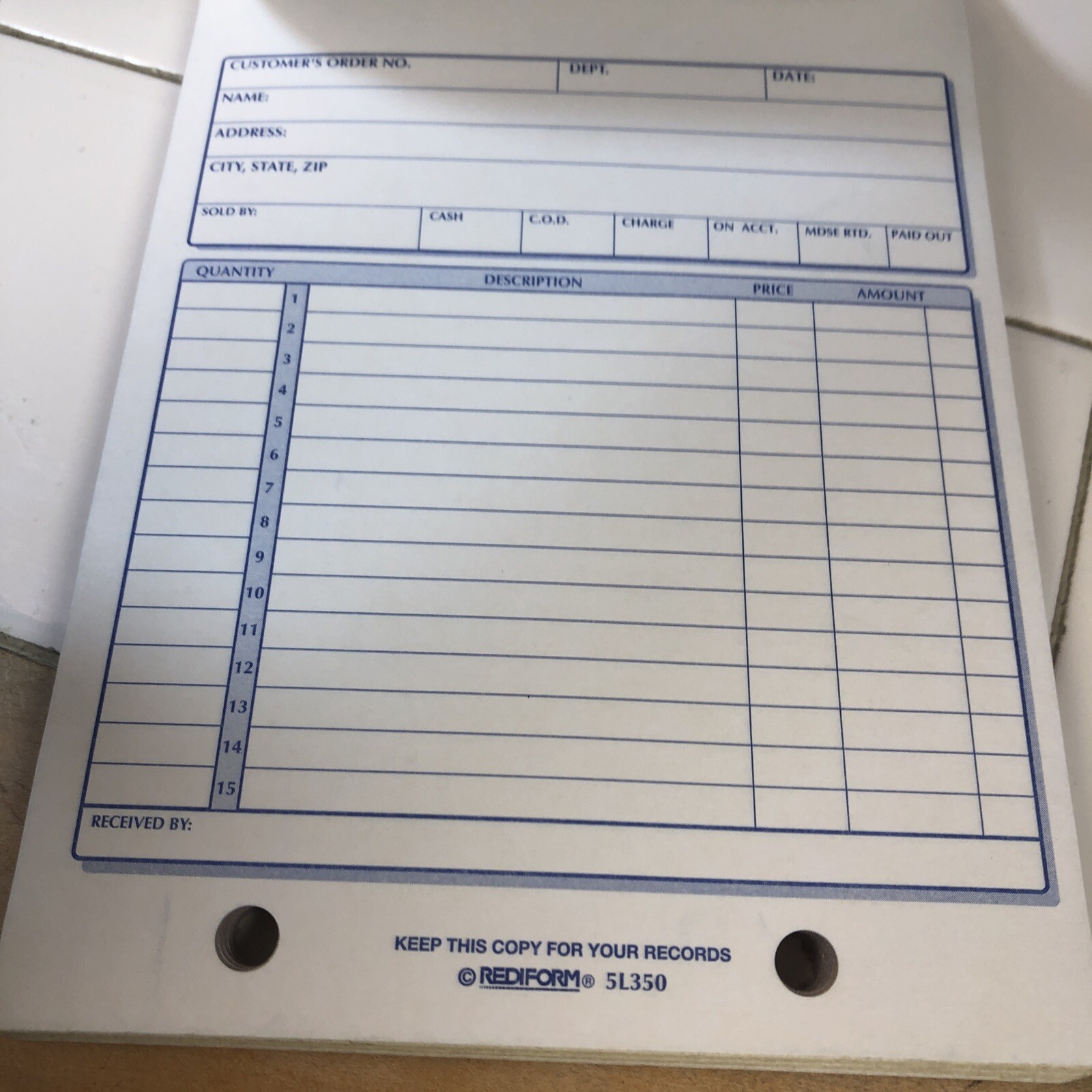 Rediform Sales Book 5 1/2 x 7 7/8 Three-Part Carbonless 50 Sets/Book 5L350