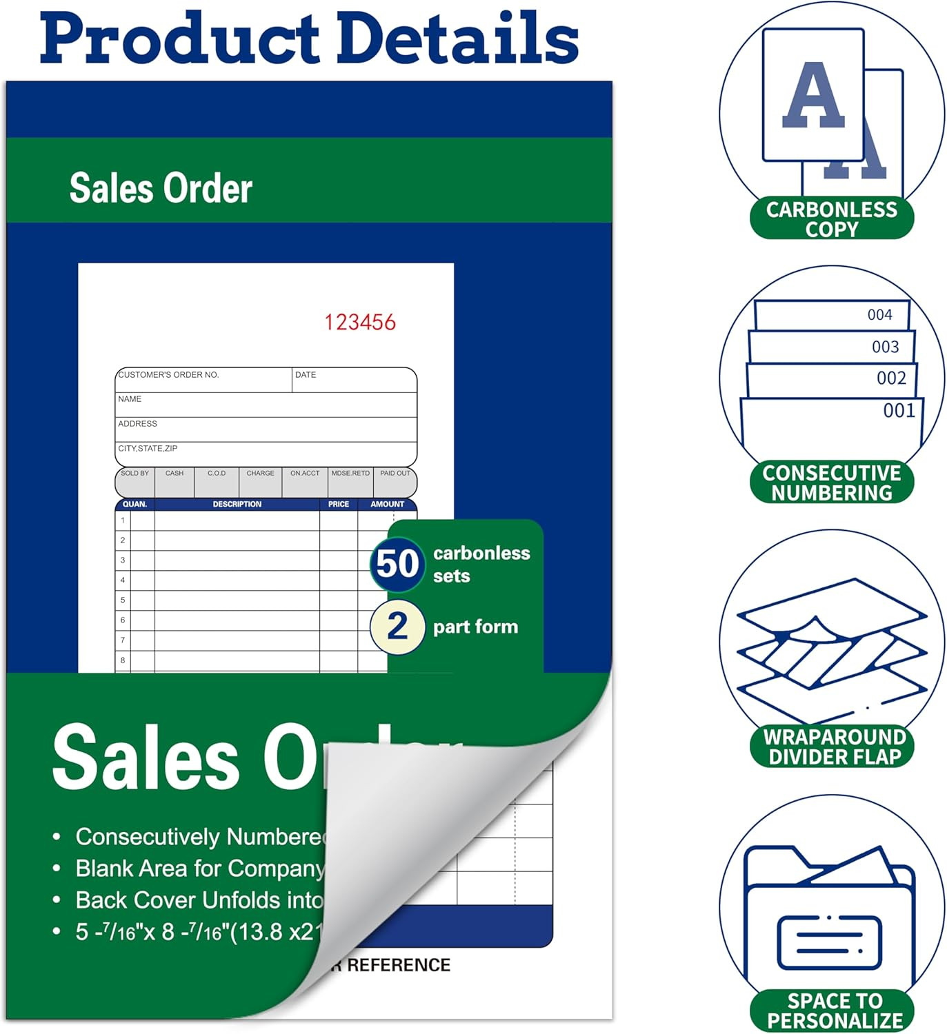 Large Receipt Book,5-7/16 X 8-7/16 Inches,Carbonless Paper,2-Part Duplicate Copy