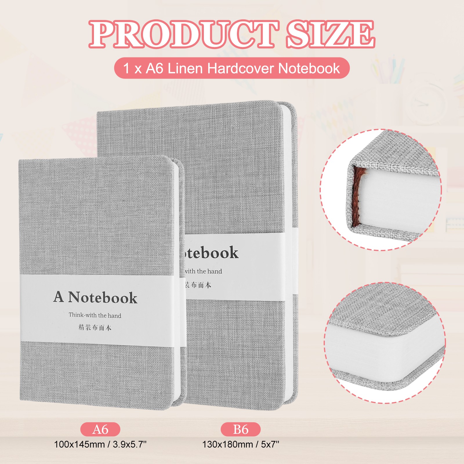 Linen Journal Notebook, 256 Pages 100 Gsm A6（3.9×5.7） Hardcover (Smoky Gray)