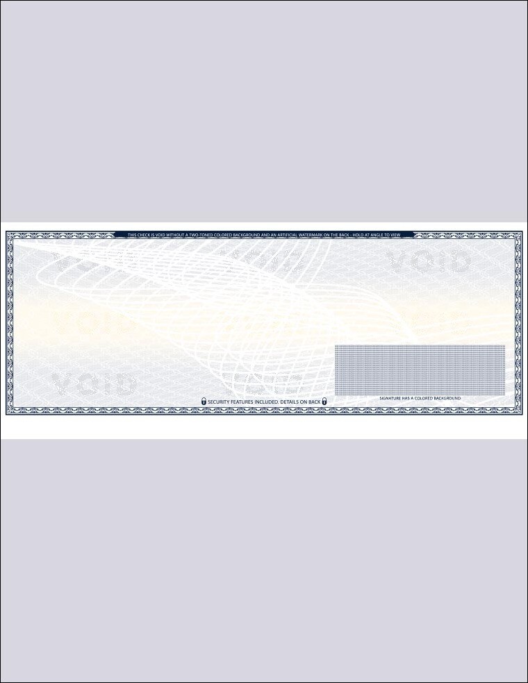 2000 Blank Check paper “High Security” – Check in Middle – Dark Blue Art Deco