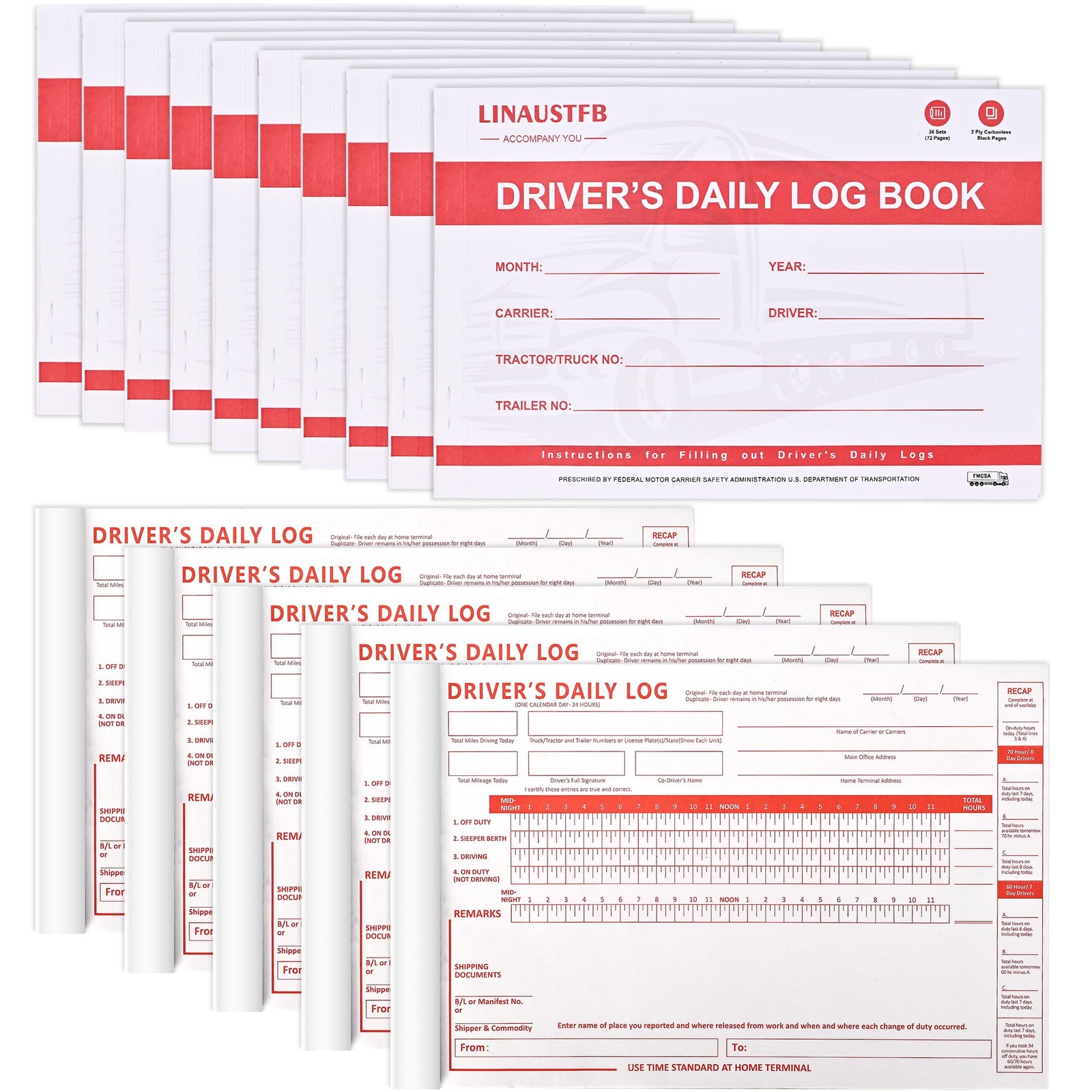 15 Pack Daily Log Books for Truck Drivers with 7 & 8 Day Recap, Driver 15