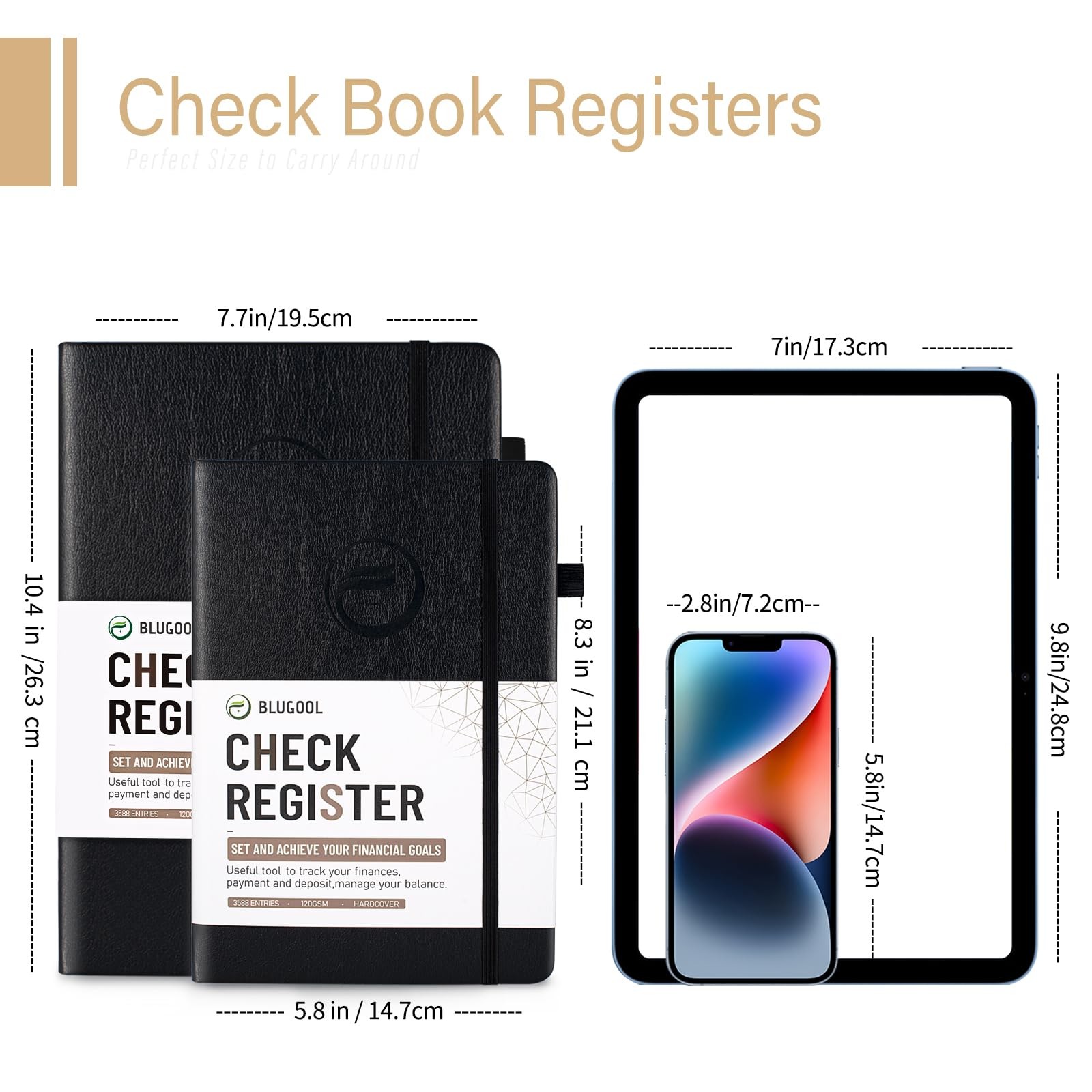 Blugool Check Registers Personal Checkbook Ledger 5.8×8.3 Black