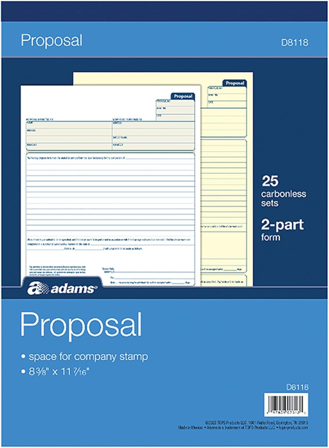 Proposal Book, 2-Part with Carbon, 8.38 X 11.44 Inches, White, 50 Sheets (D8118)