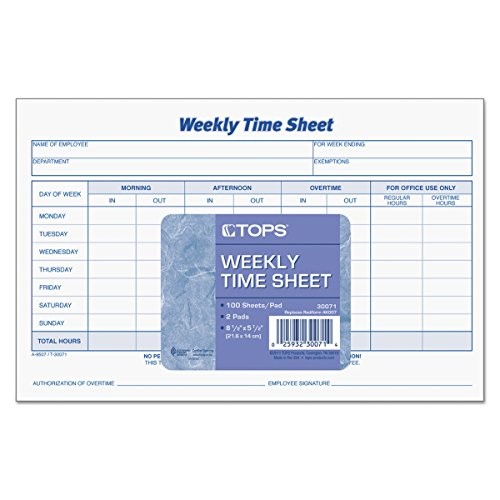 TOPS Weekly Employee Time Sheet, 8.5 x 5.5 Inches, 100 Sheets per Pad, 2