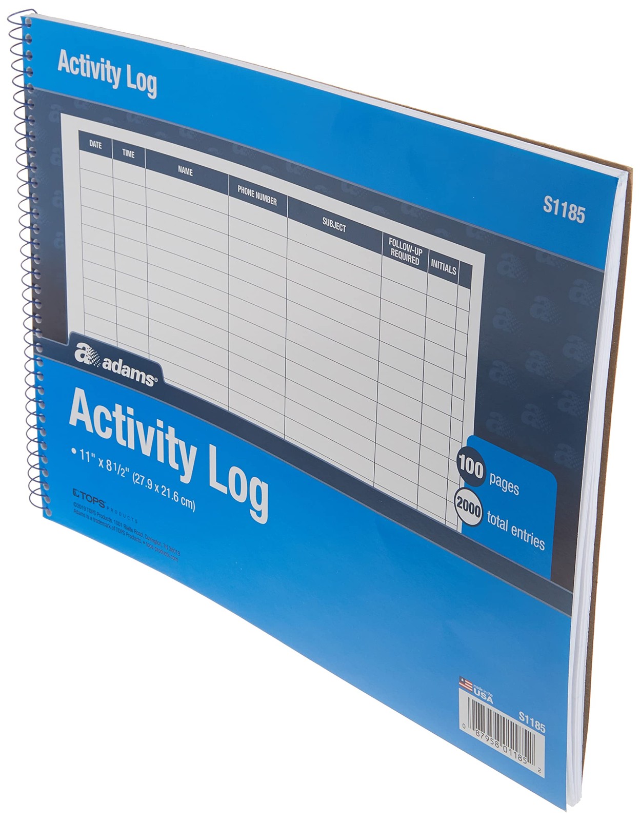 Adams Activity Log Book, Spiral Bound, 8.5 x 11 Inches, (Pack of 1), White