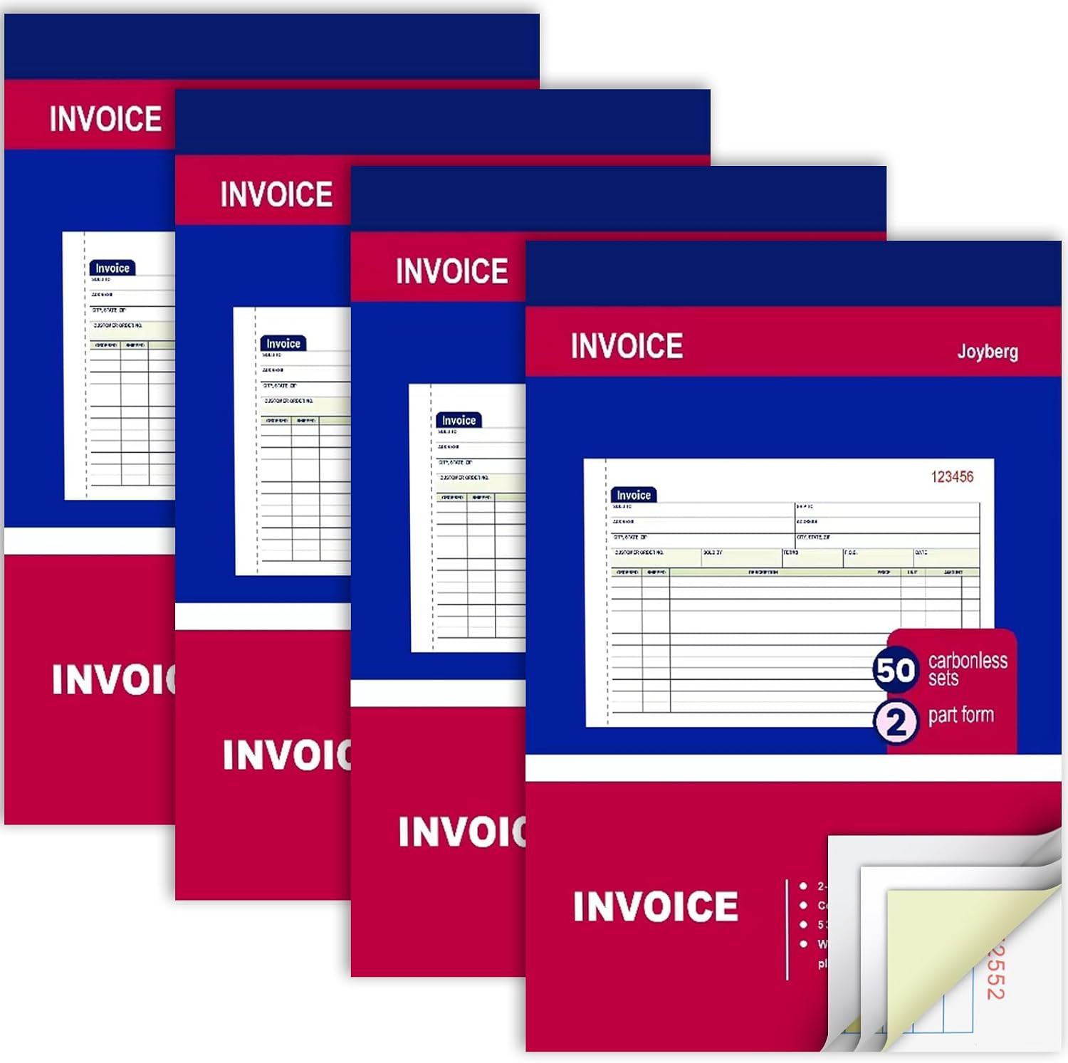 4 Packs Invoice Book for Small Business 2-Part Carbonless, 5-1/8”X7-29/32” Recei