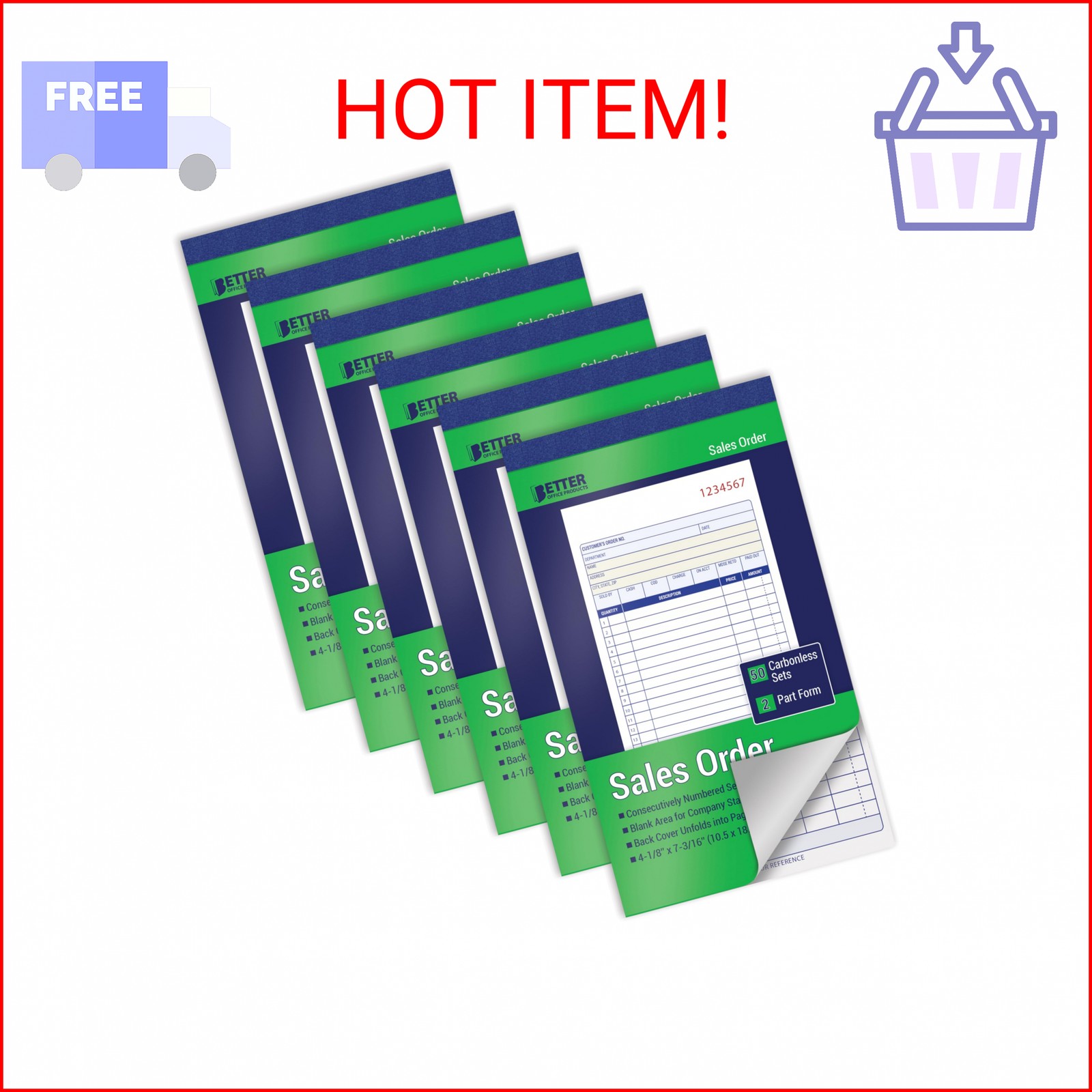Better Office Products Sales Order Books, 6 Pack, 2-Part Carbonless (White/Canar