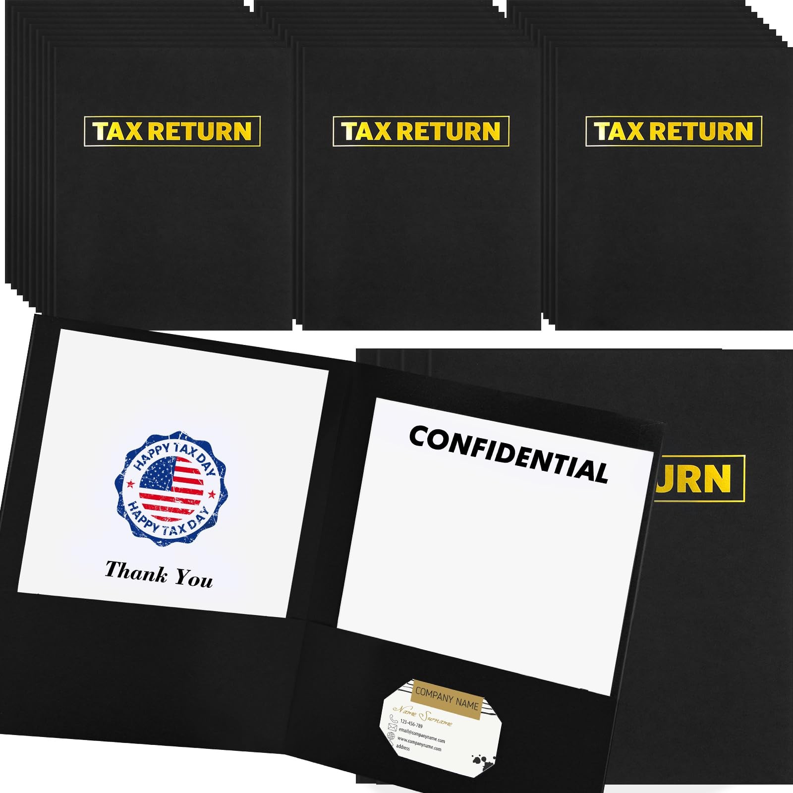 20 Pcs Tax Return Folders Bulk – Letter Size 2 Pocket Folders with Gold Print…