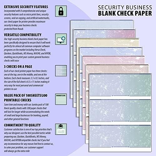 300 Computer Checks “Ultimate Security” – Heavy Paper 28# Blank Check Stock for