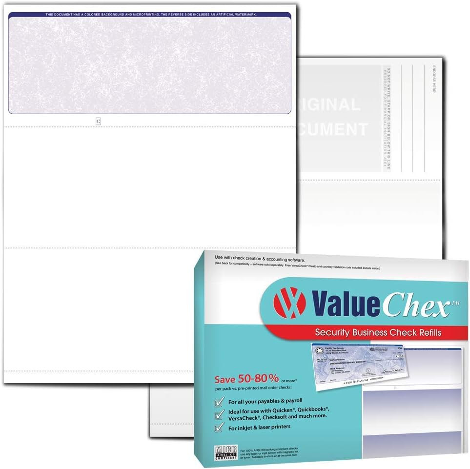 Valuechex – 500 Blank Business Voucher Checks – Blue Classic – 500 Sheets Form #