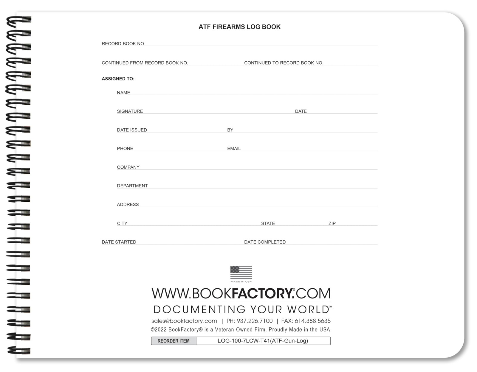 BookFactory ATF Log Book/Firearms Acquisition & Disposition Record 100 pages