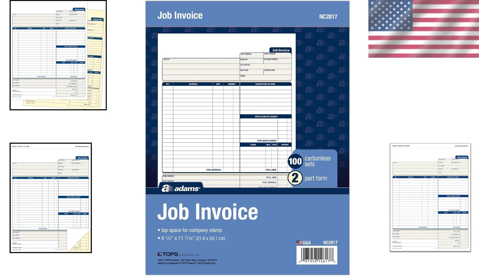 Service & Repair Invoice Forms, 2-Part Carbonless, 100 Sets