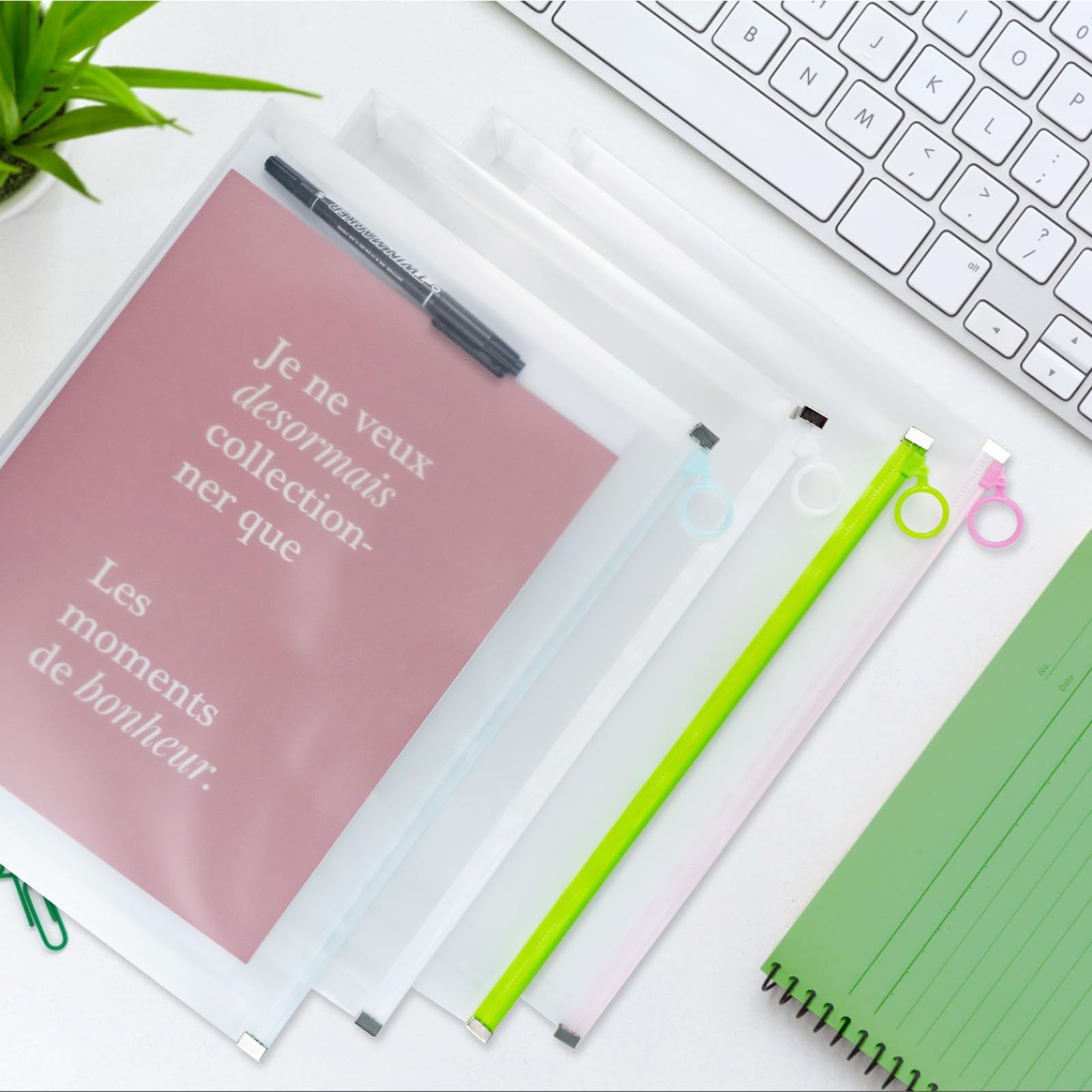 4 Pcs Clear Plastic Envelopes, A4 Letter Size Poly Zip Envelopes Multicolour