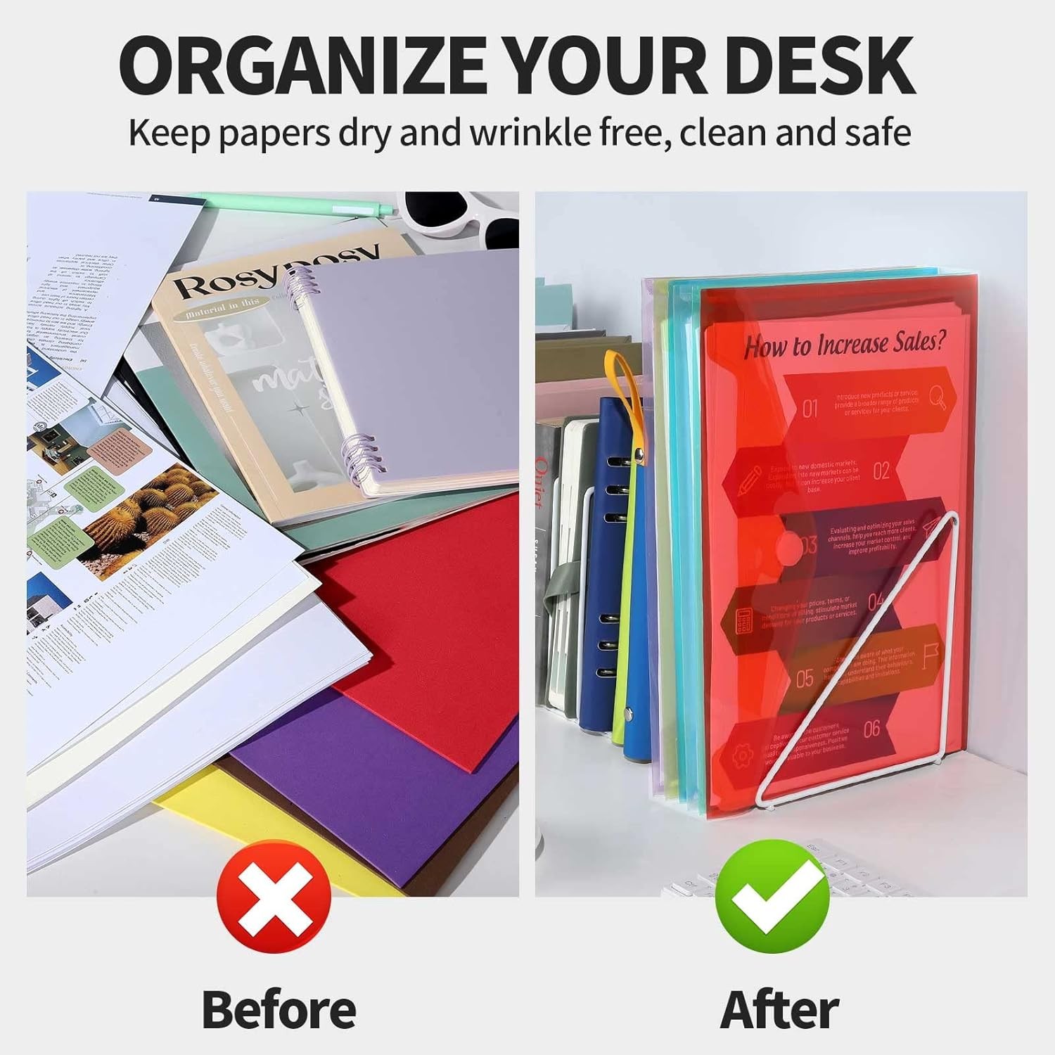 LEOBRO Plastic File Folders for Documents, 6 PCS Envelopes, Rainbow