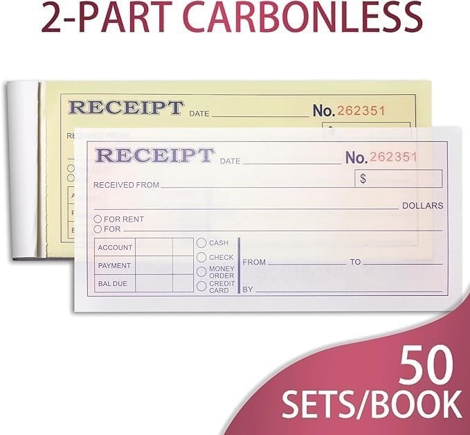 XKDOUS 2 Pack Money and Rent Receipt Book, 2-Part Carbonless, 2-3/4 x 6-1/2