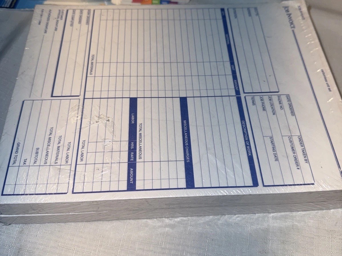 2 Adams Job Invoice Forms, 2-Part Carbonless, For Service 8-1/2 x 11 inches NEW