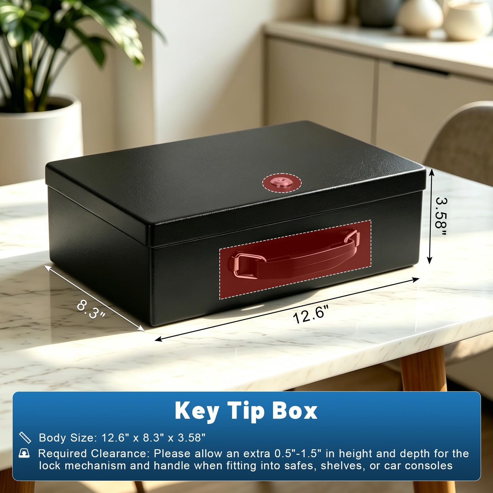 KYODOLED Fireproof Document Box with Key Lock, Small Medium, Black-M-Key Lock