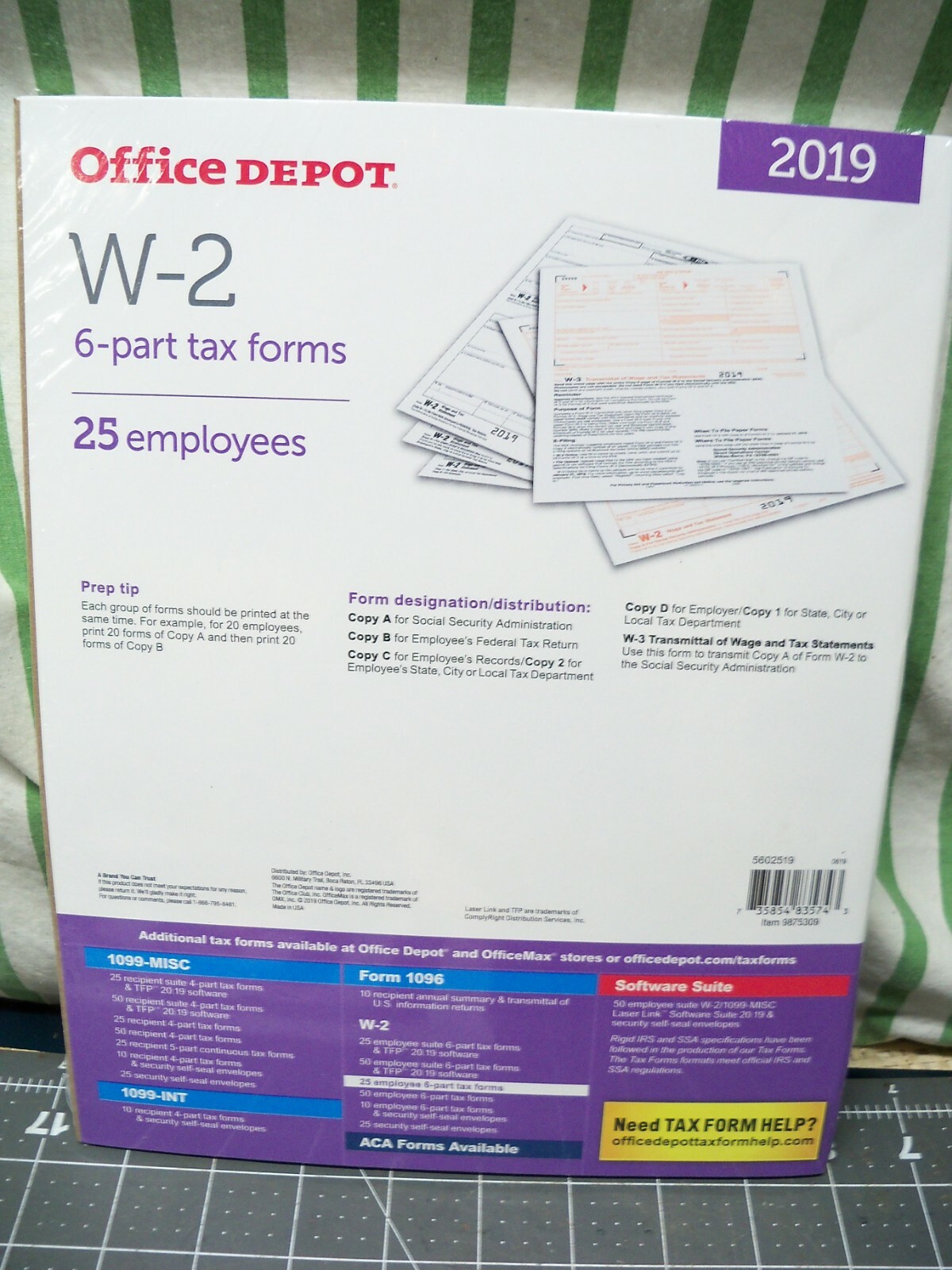 Office Depot W-2 Inkjet/Laser Tax Forms 2019 Tax Year 6-Part, 25-PK Staples W2