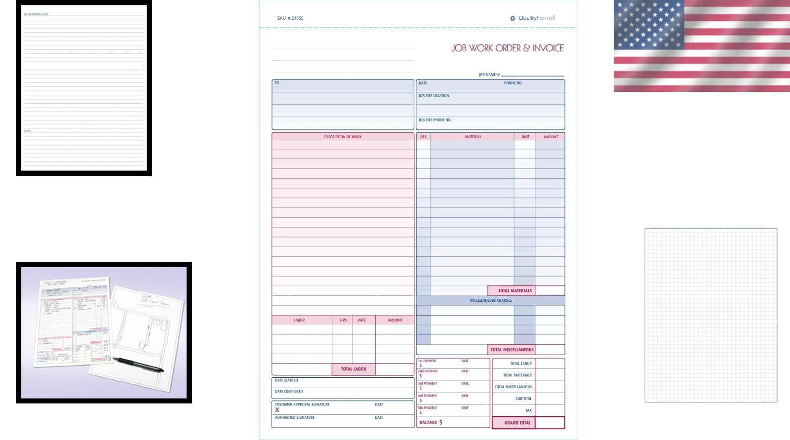 Contractor Job Work Order & Invoice Set, 2 Part Carbonless