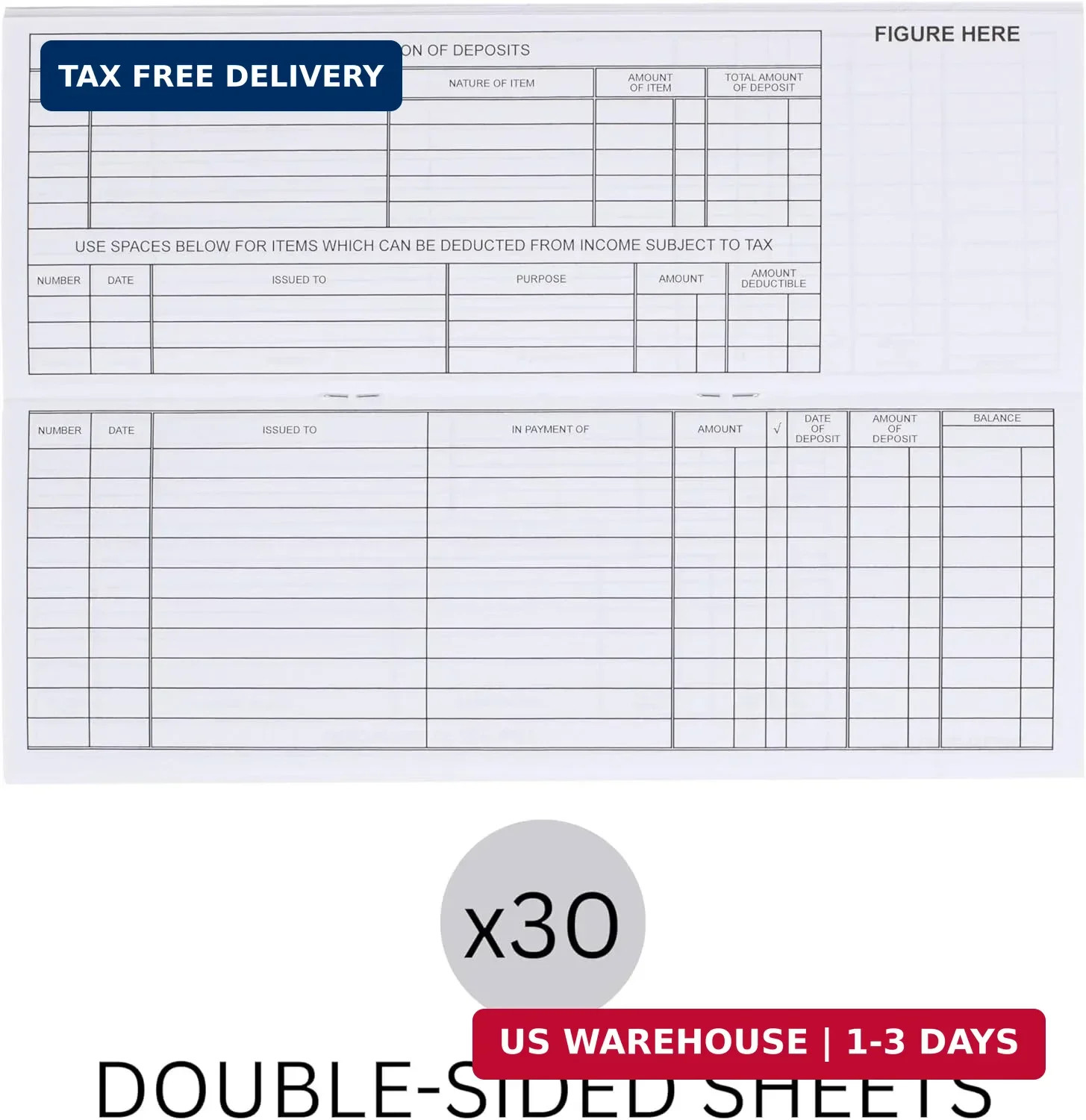 Business Check Register Book – 30 Double-Page Ledger Spreads – 8.625 x 3 Inches,