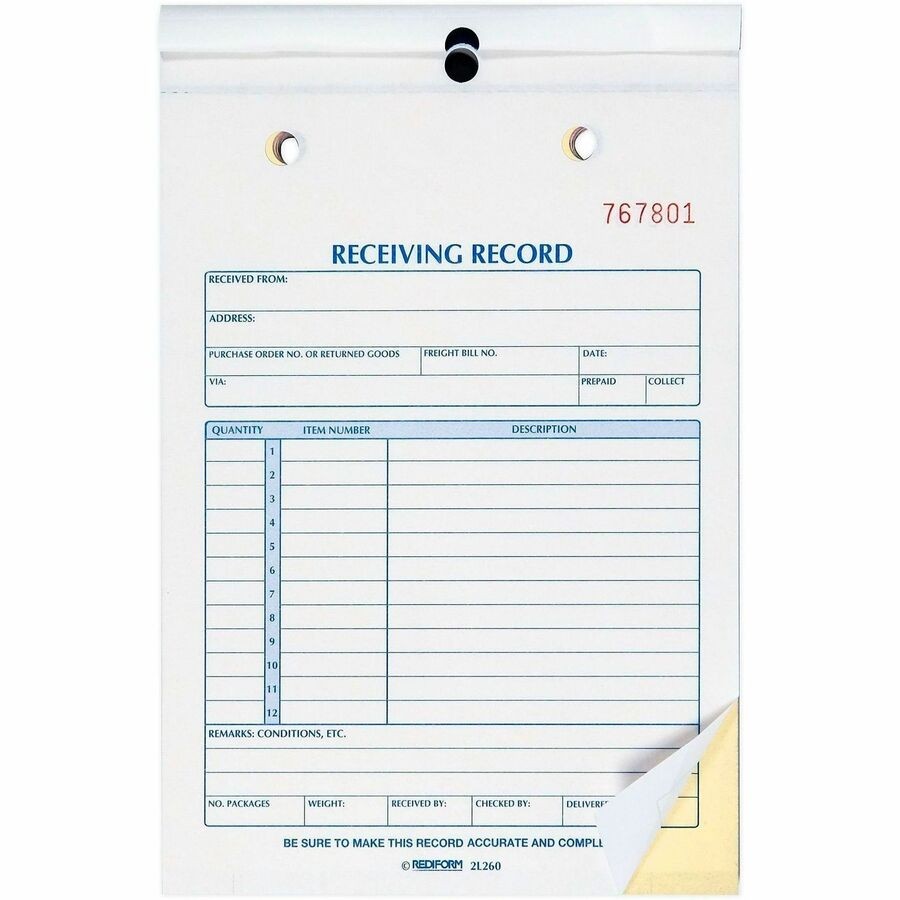 Rediform 2L260 Receiving Record Slip Book 50 Sheets Carbonless