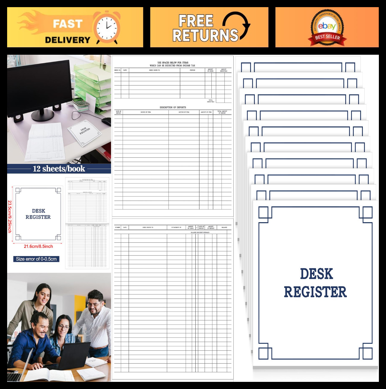 10 Pcs Personal & Business Check Registers – Printed Transaction Ledgers 8.5″x9.