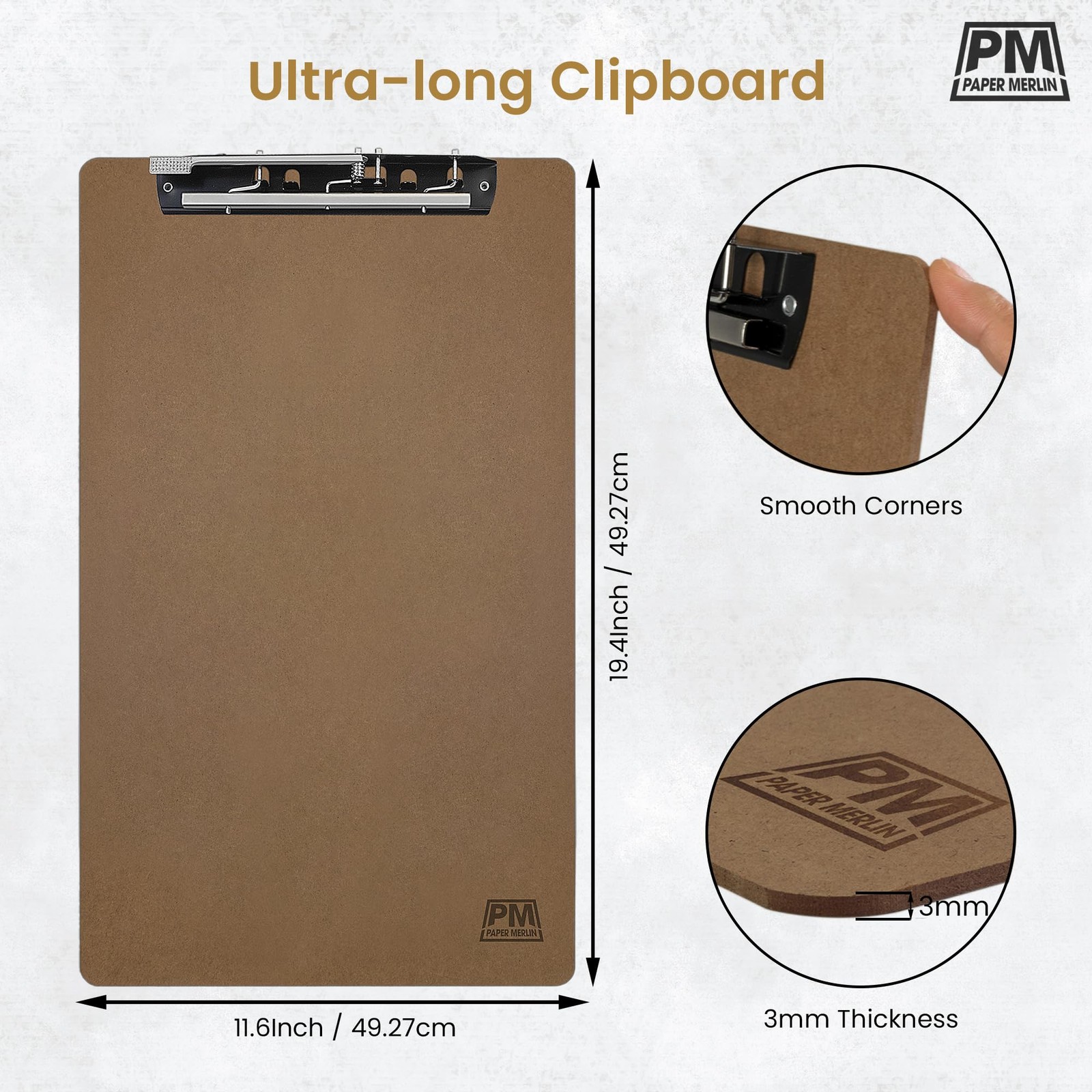 Paper Merlin Ledger Clipboards 19” x 11” – MDF 11×17 Pack of 3, Brown, Wood