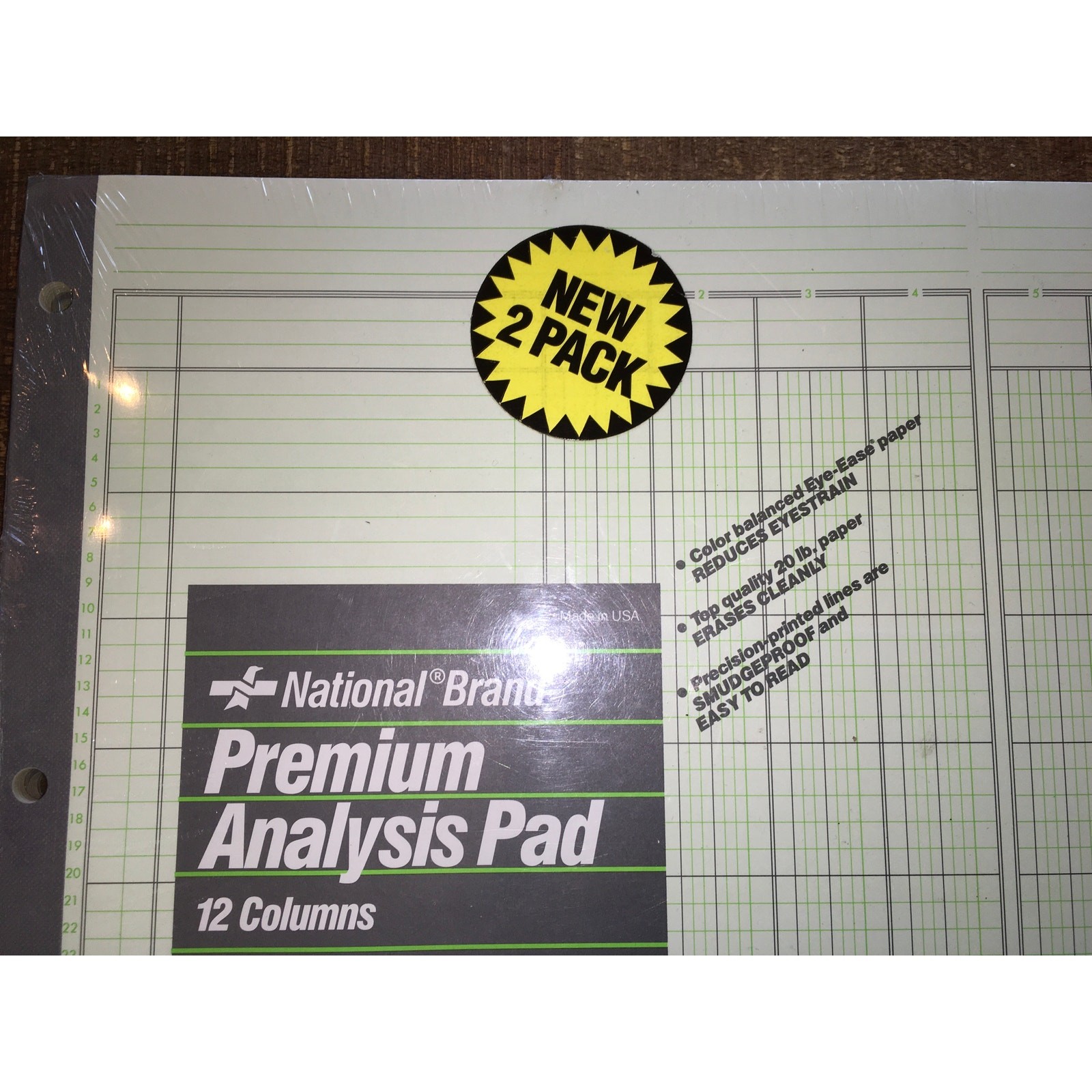 National Brand Premium Analysis Pad 12 Column 45-362 Green Eye-Ease 2 Pack New