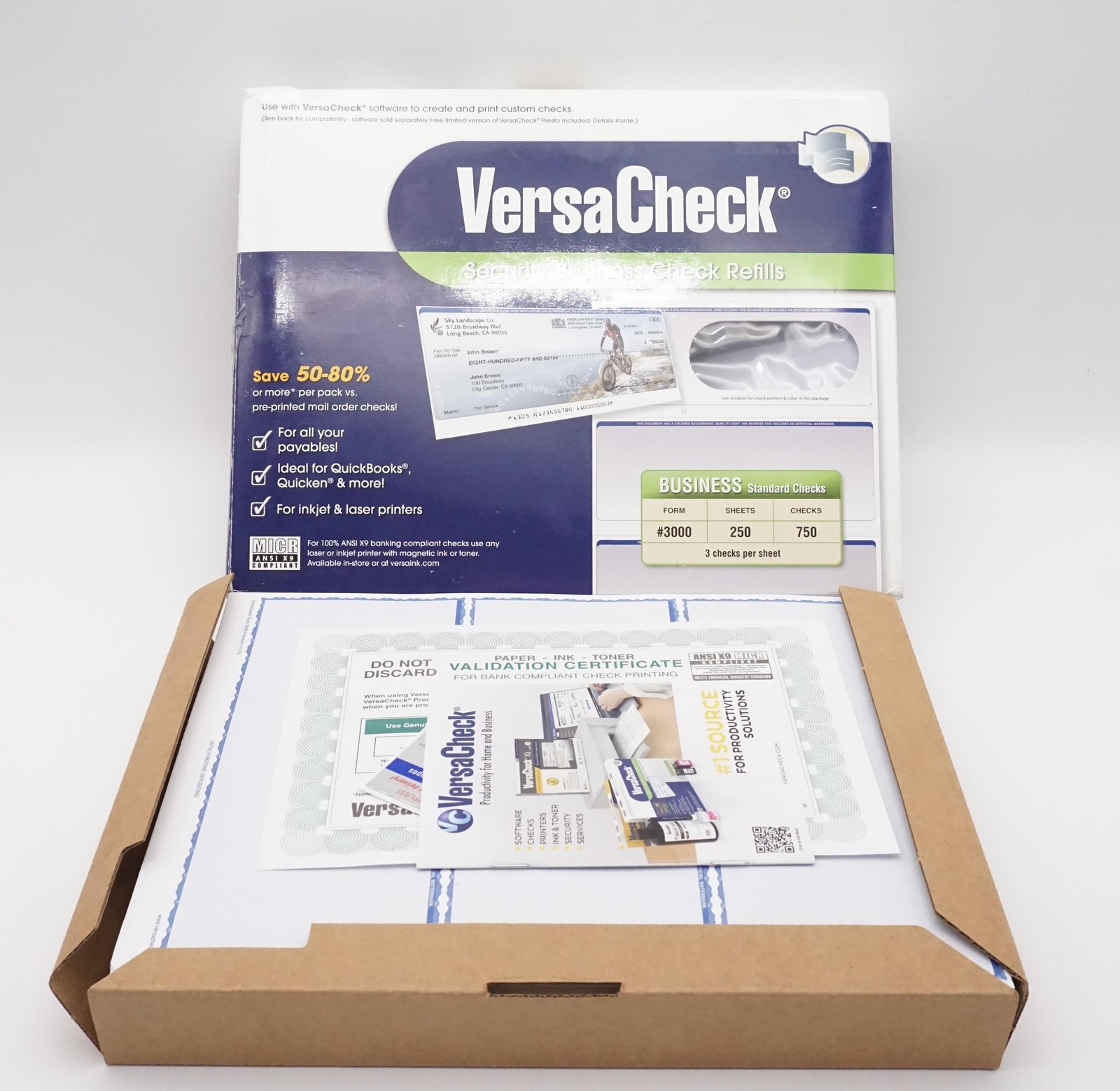 VersaCheck Form 3000 750 Blank Security Business Check Refills