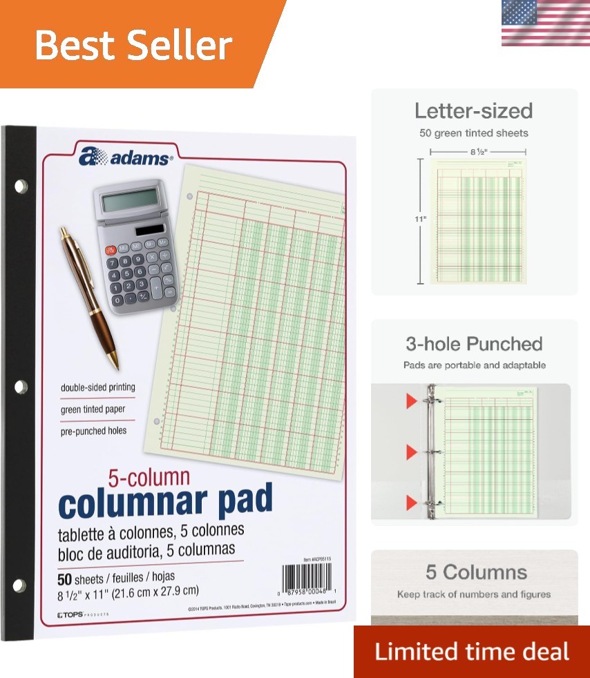 Archival Safe 5 Column Ledger – 100 Page Green Analysis Pad for Smart Accounting