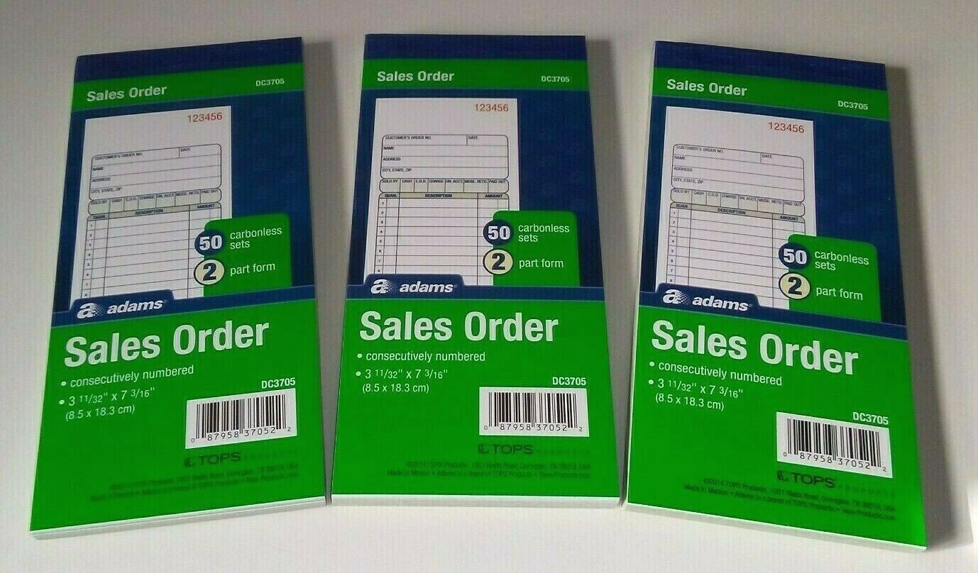 3~Adams Carbonless Sales Order Books -50 Sheet[s] – 2 Part -Carbonless -7.3/16″