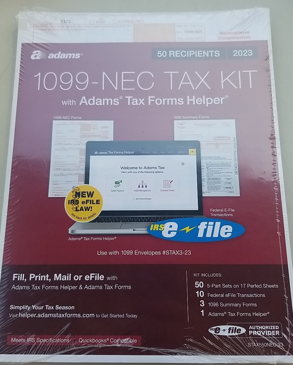 Adams 2023 1099-NEC Tax Forms Kit with Adams Tax Forms Helper and 10 Free eFiles