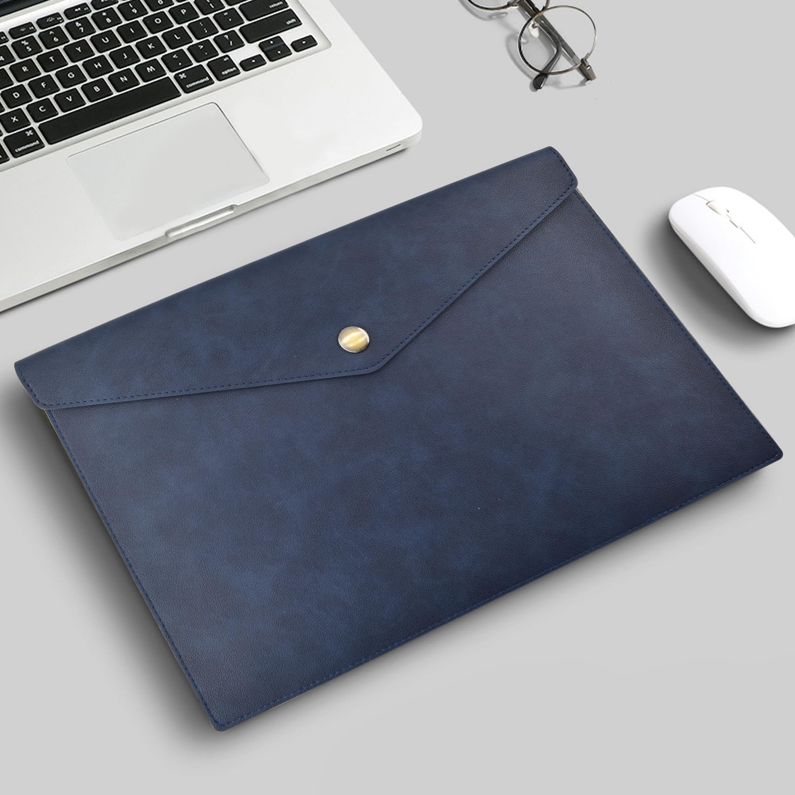 VANRA 1 Piece PU Leather File Folders A4 Document 13.4″L x 9.4″W, Navy Blue