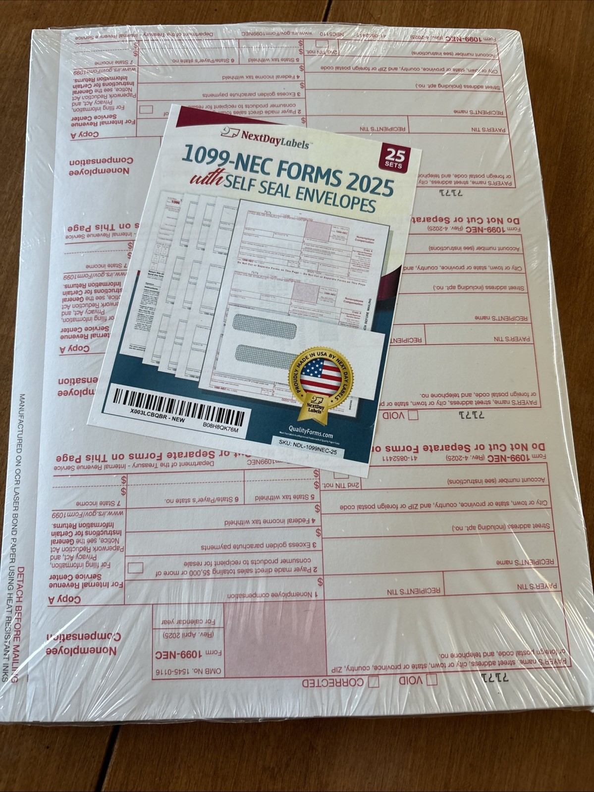 Next Day 1099-NEC FORMS 2025 With Self Seal Envelopes NDL1099NEC25