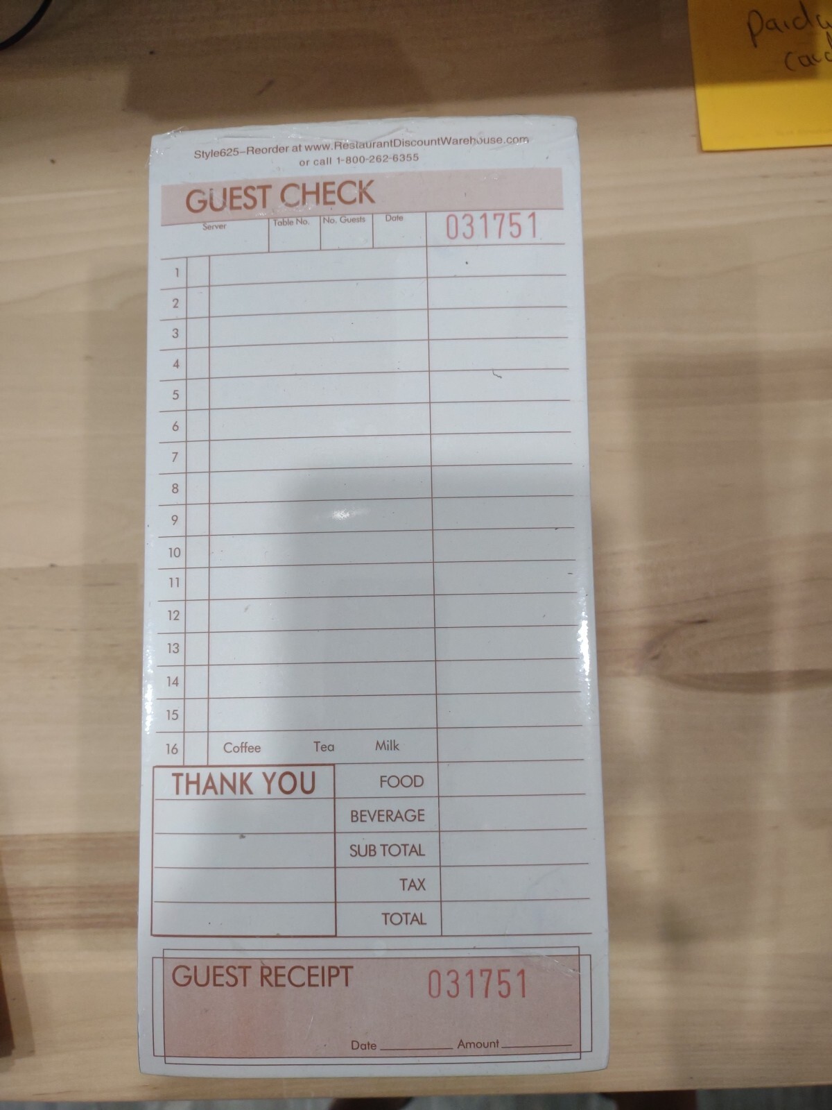 Guest Check Pads Receipt Books 1750 Checks/Pad Invoice Stub 3 Part