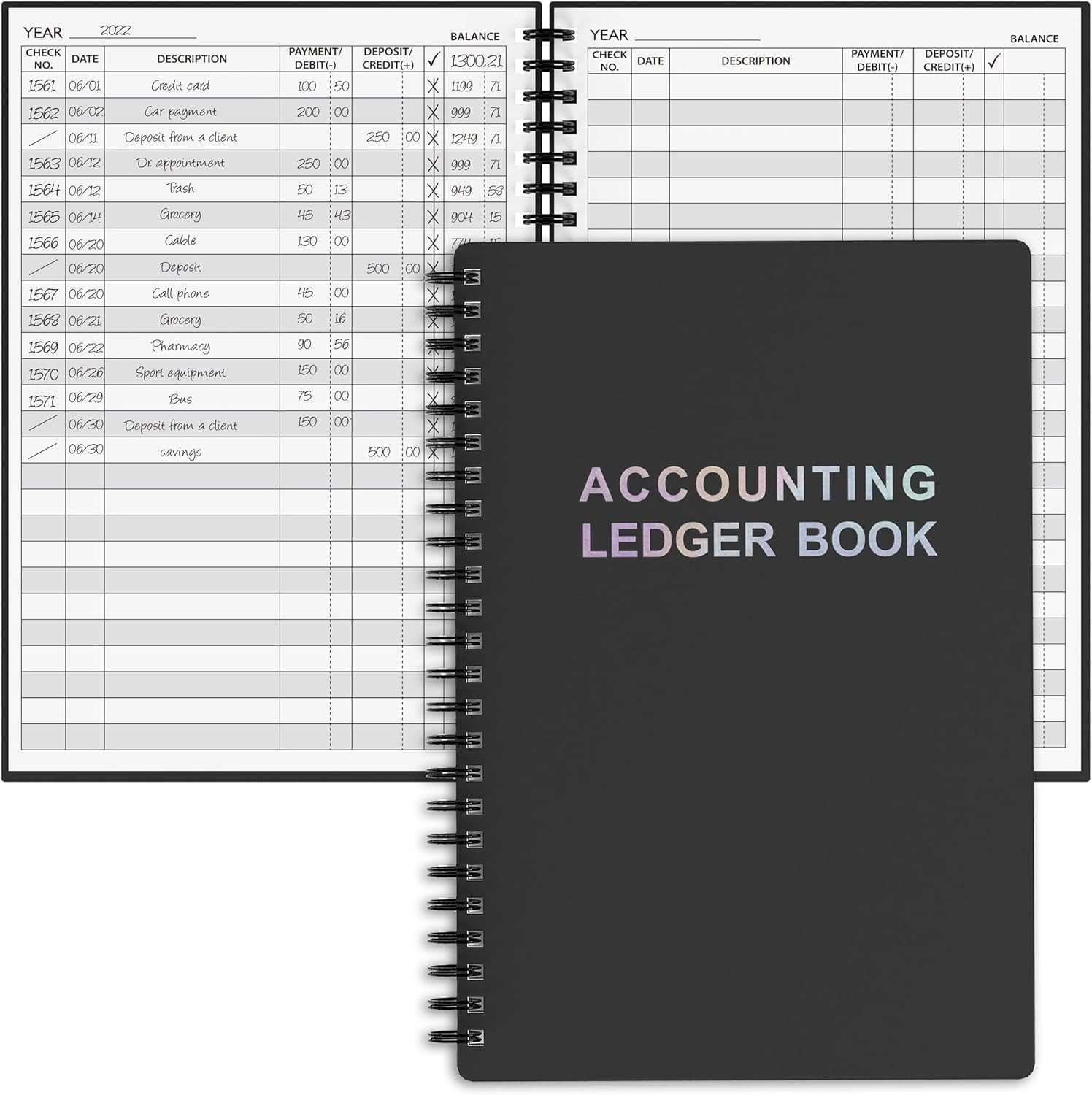 Accounting Ledger Book – A5 Check Register for Small Businesses & Personal Use,