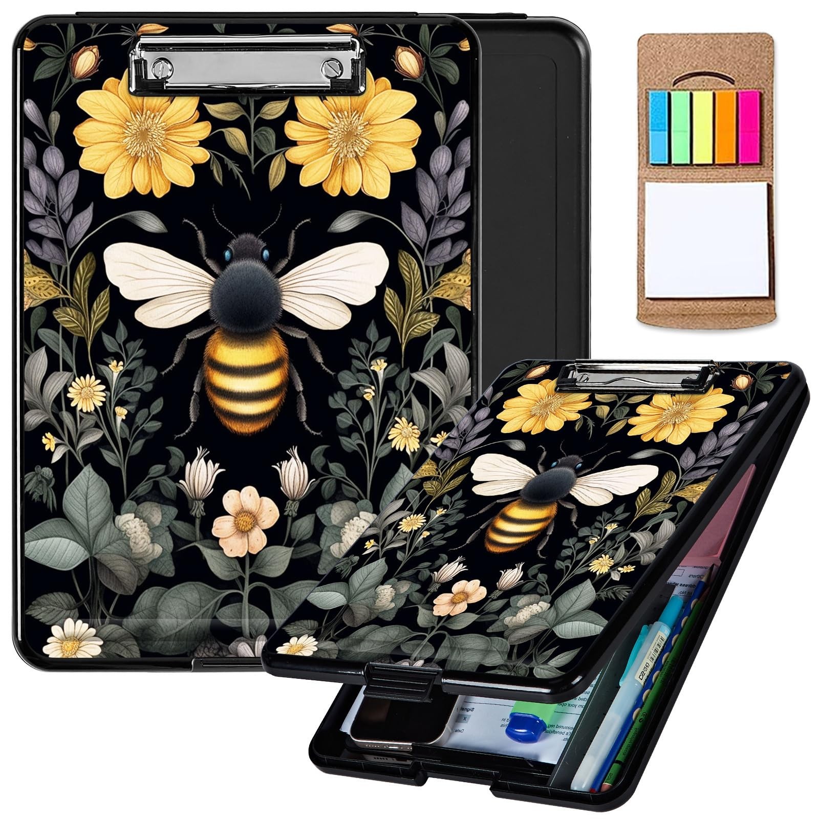 Clipboard with Storage,Plastic Storage A, Bee and Flowers