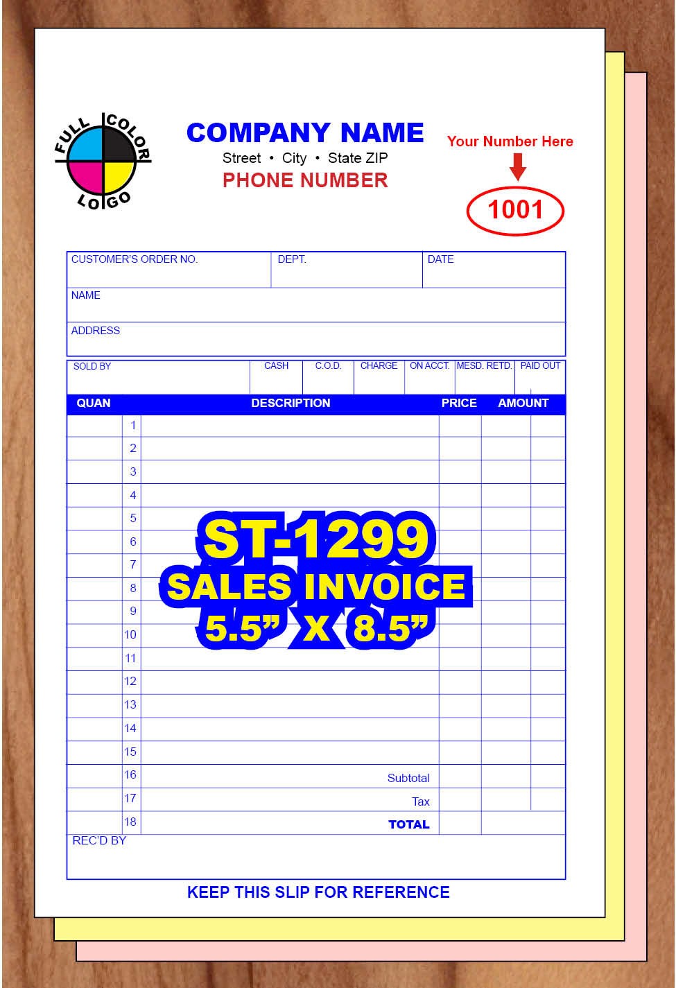 SALES INVOICE CUSTOM PRINTED 2 or 3 Part Carbonless