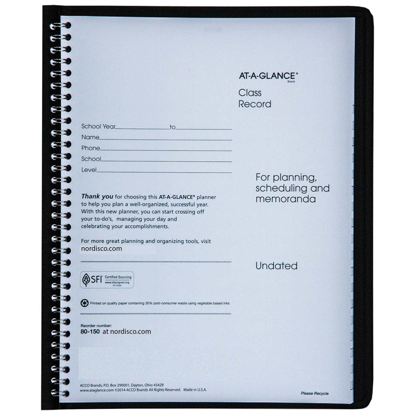 At-A-Glance 80-150, 80-150-05 Class Record Book, 8-1/4 x 10-7/8″