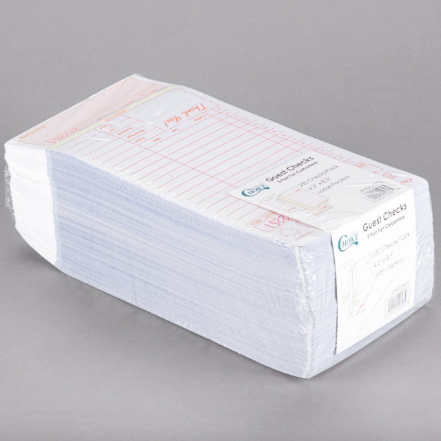 (2000-Pack) 3 Part Tan and White Carbonless Guest Check w/ Bottom Guest Receipt