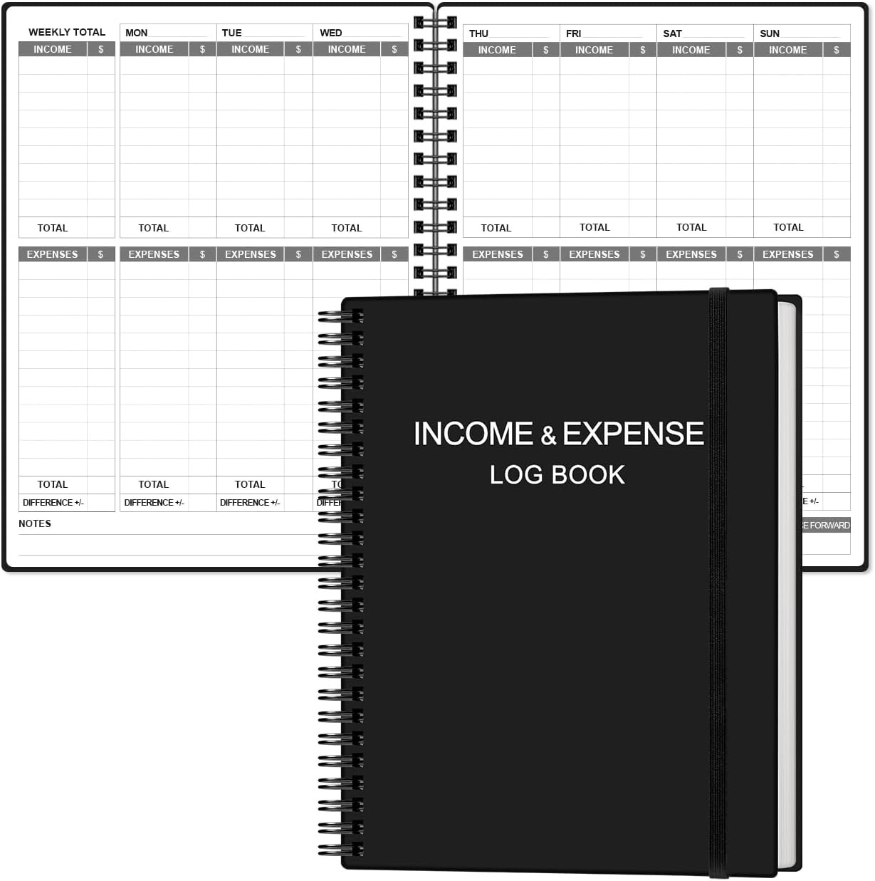 Income & Expense Log Book Tracker for Accounting Bookkeeping Tracking Black