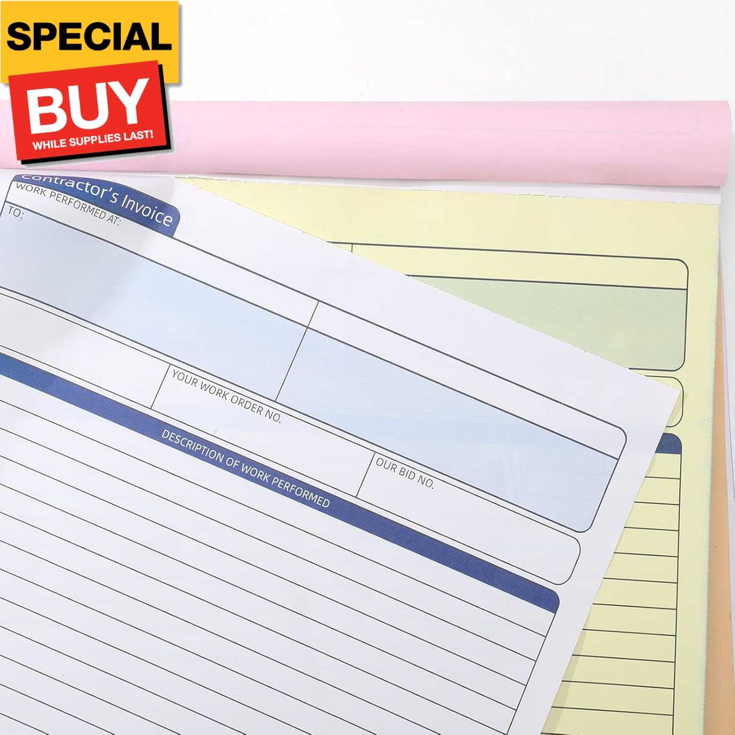 2 Pcs Contractors Invoice Book Carbonless Forms Receipt 8.5 x 11 Inch Work Order
