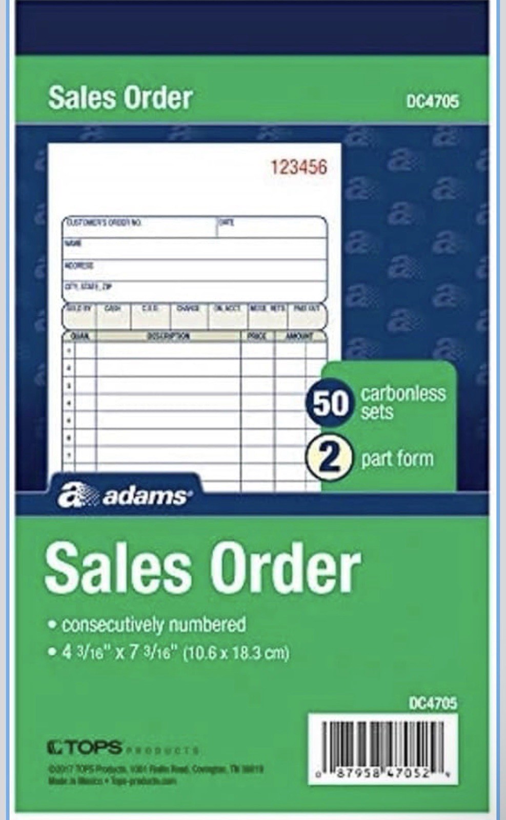 Adams 2-Part Carbonless Sales Order Book White Canary 50 Sets DC4705
