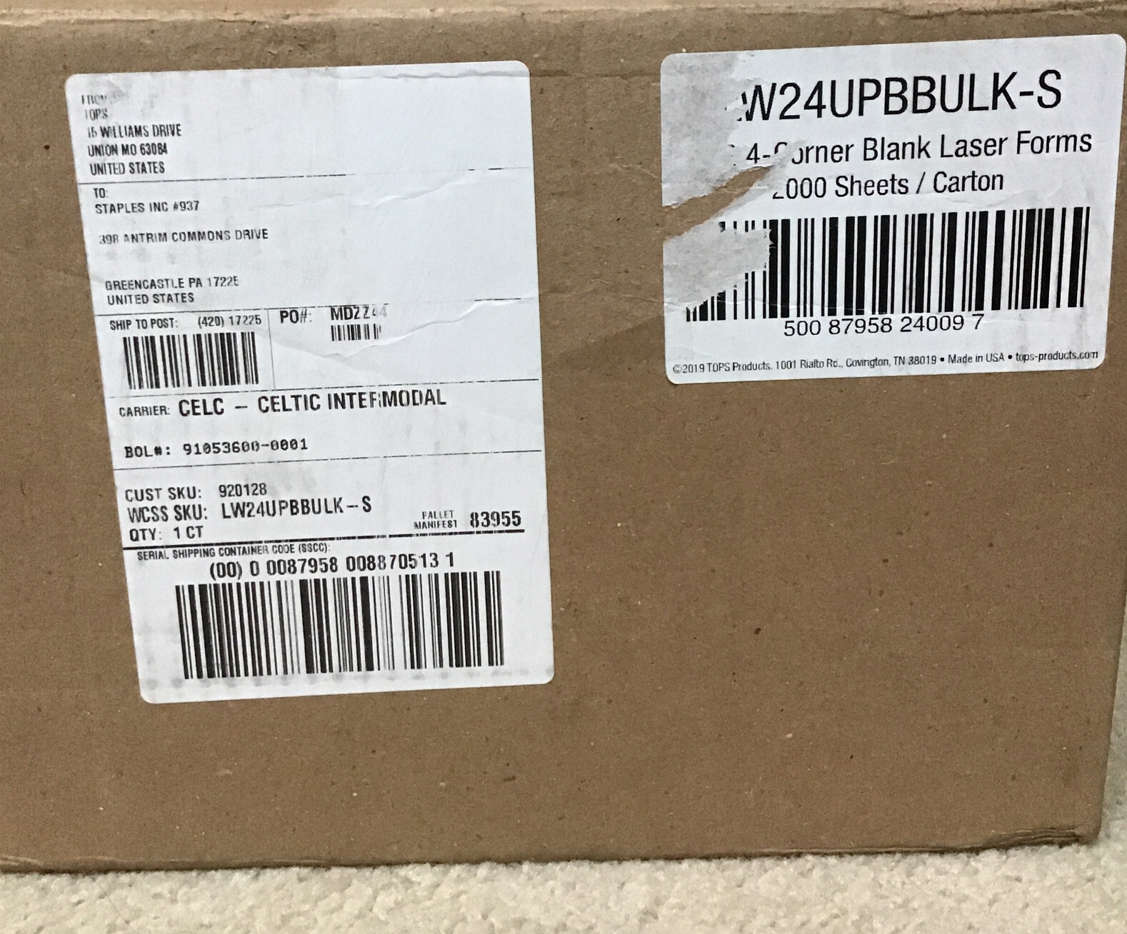 TOPS 2020 W-2 Laser Forms, 2000 Forms/Carton (LW24UPBBULK-S)