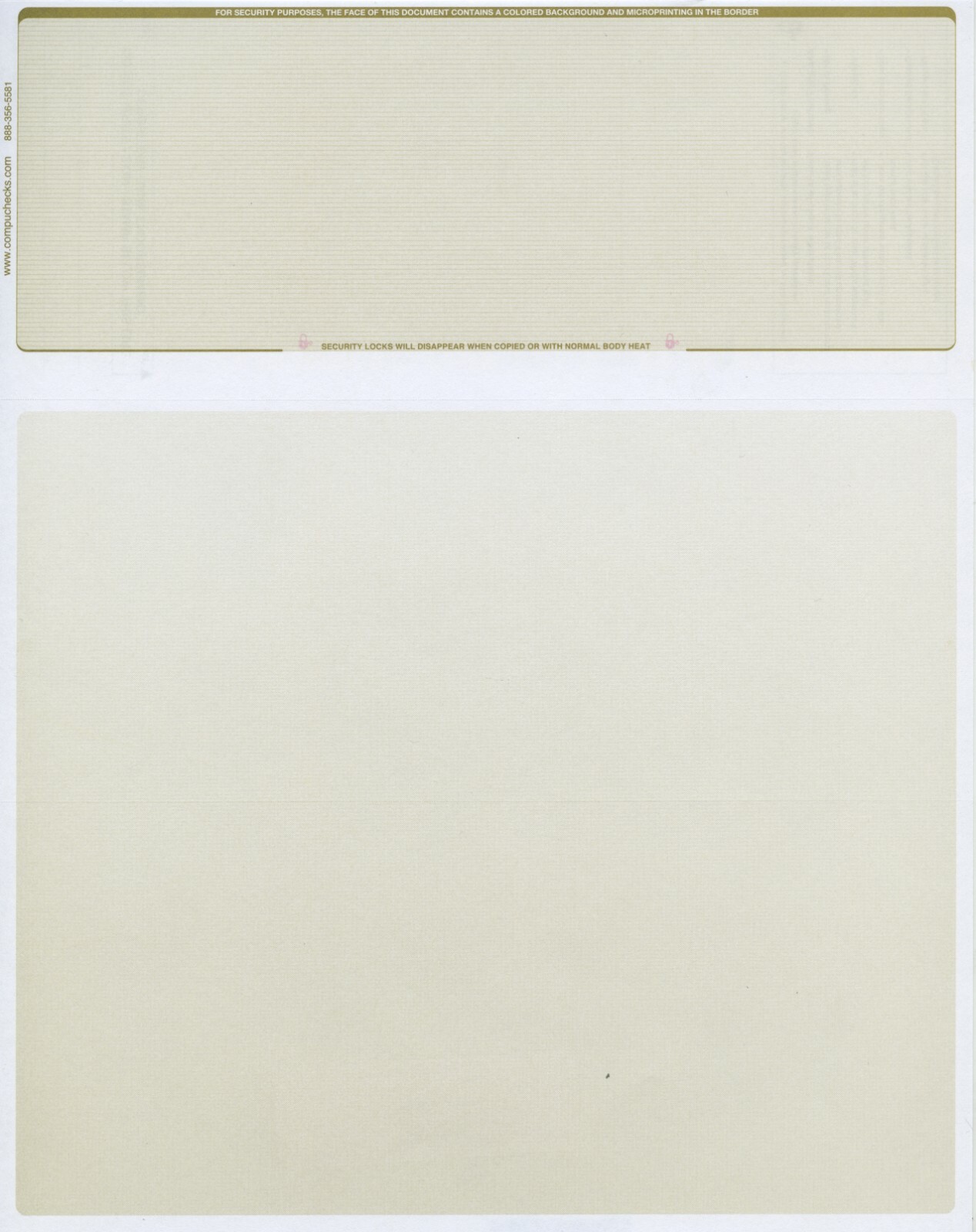 500 Blank Check Stock Paper – Check on Top – Gold Pinstripe