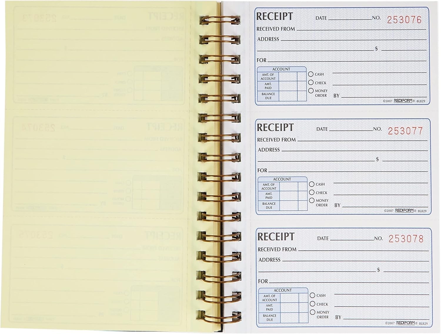 Secure and Stylish 225-Set Carbonless Receipt Book – Gold Twin-Wire Binding