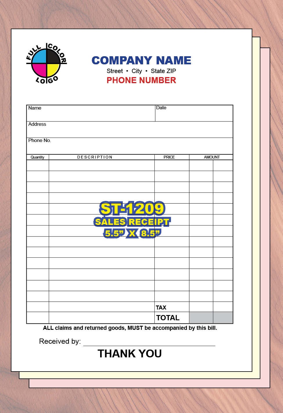 CUSTOM PRINTED 2 or 3 Part INVOICE-SALES RECEIPT-ESTIMATE-QUOTE-PROPOSAL ST-1209