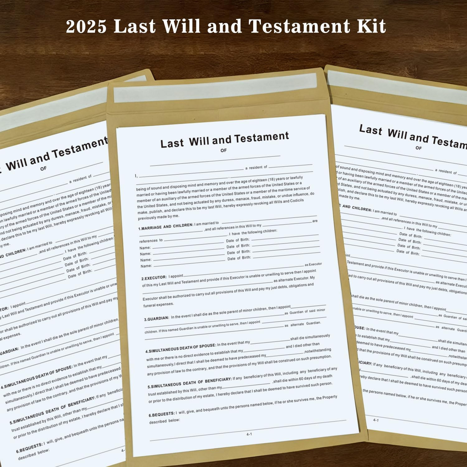 Last Will and Testament Kit, Simple Will Forms – Includes3 Blank Forms, 1 Guide