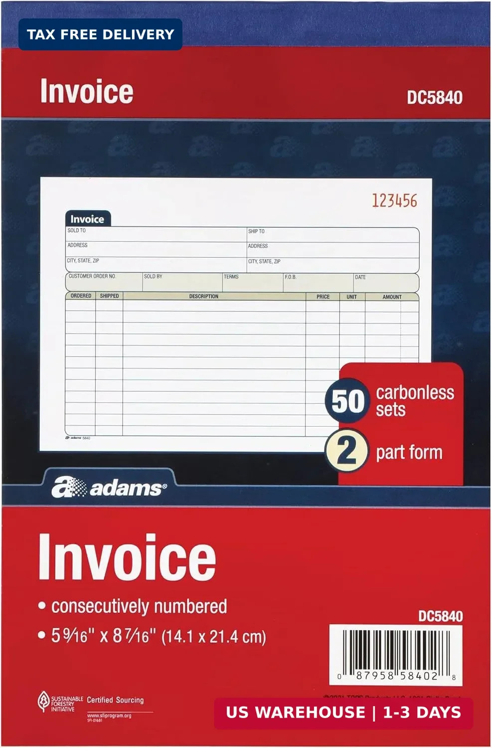 Invoice Book 3 Pack, 2 Part Carbonless Invoices, Horizontal Sales Slip, 5-9/1…
