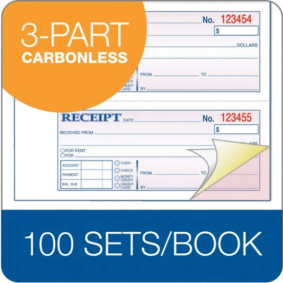 Adams 3-Part Money & Rent Receipt Book – Carbonless, 100 Sets, 7-5/8″ x 10-7/8″,